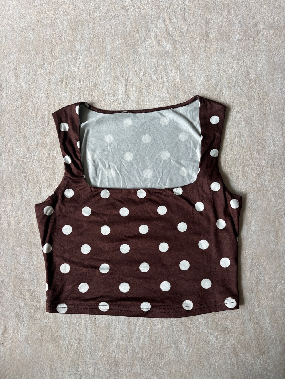 Square Neck Polka Dot Cropped Tank Top - Brown/White
